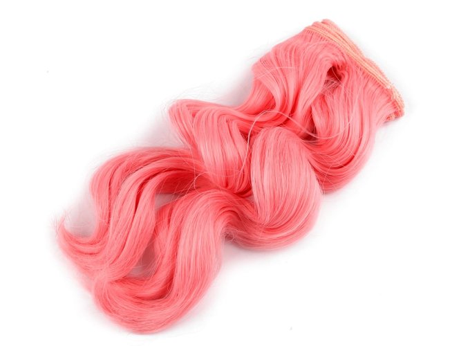 Paruka / vlasy pro panenky 25 cm vlnité  růžová