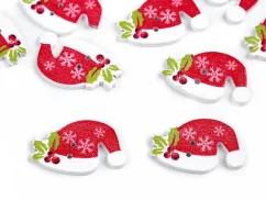 Dřevěný dekorační knoflík vánoční   červená Santa