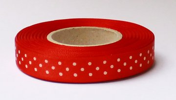 Stuha atlasová oboulící s rexorem puntík šíře 15mm - Skladem