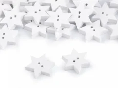 Dřevěný dekorační knoflík hvězda bílá