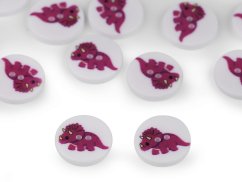 Knoflík dětský velikost 24" dinosaurus  bílá fialová