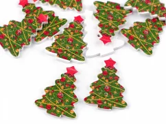 Dřevěný dekorační knoflík vánoční zelená stromeček