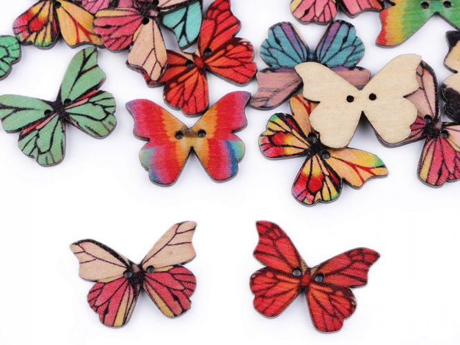 Dřevěný dekorační knoflík motýl mix barev