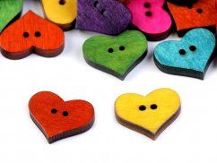 Dřevěný dekorační knoflík srdce mix barev