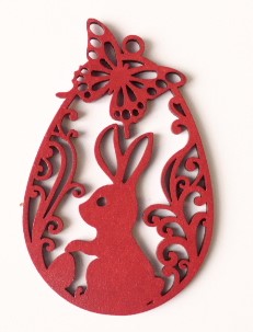 Dřevěná velikonoční ozdoba 8x5cm k zavěšení ČERVENÁ