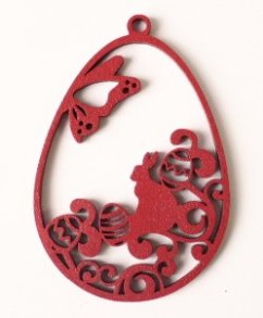 Dřevěná velikonoční ozdoba 8x5cm k zavěšení ČERVENÁ