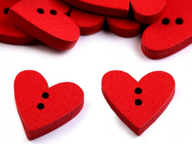 Dřevěný dekorační knoflík srdce červená
