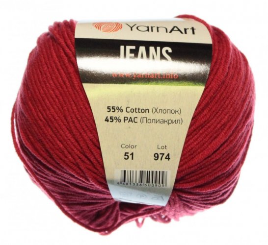Jeans 51 tmavě červená YarnArt