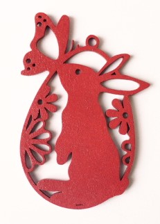 Dřevěná velikonoční ozdoba 8x5cm k zavěšení ČERVENÁ